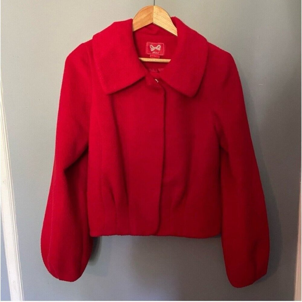 Vintage Red Cropped Jacket Thick Knit Snap Closure Retro Y2K Style Size Medium